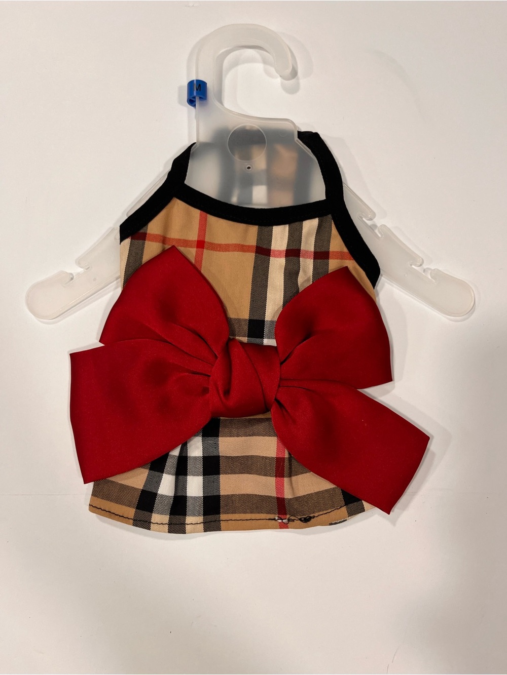 Plaid Dog Harness Dress with Red Bow